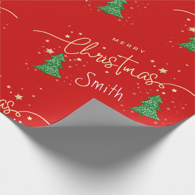 Papier Cadeau Élégant script moderne personnalisé Joyeux Noël (Coin)