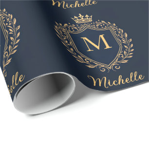 Papier Cadeau Élégant script Monogramme Luxe Noir Or