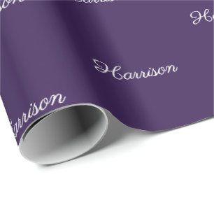 Papier Cadeau Élégant script violet foncé nom personnalisé anniv