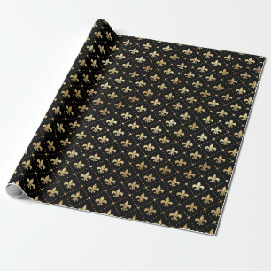Papier Cadeau Elégant Shimmer d'or noir Fleur de Lis Anniversair