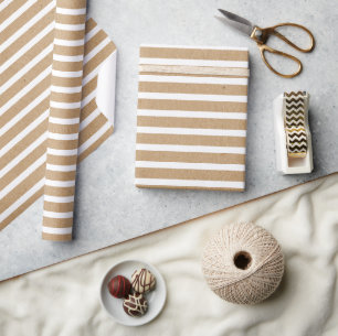 Papier Cadeau Élégant Simple Blanc Sur Brun Faux Kraft Rustique