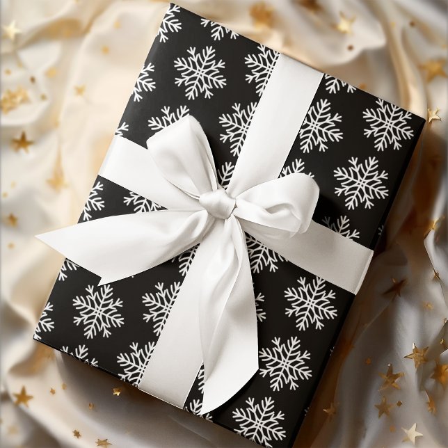 Papier Cadeau Élégant Snowflakes blanc sur Black (Créateur téléchargé)