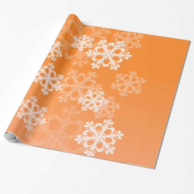 Papier Cadeau Élégant Snowflakes orange motif de Noël moderne (Déroulé)
