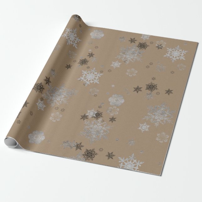 Papier Cadeau Élégant Snowflakes Rustique Kraft (Déroulé)