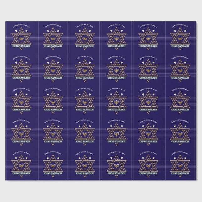 Papier Cadeau Elegant Star of David Hanukkah Wrapping Paper  (Plat)