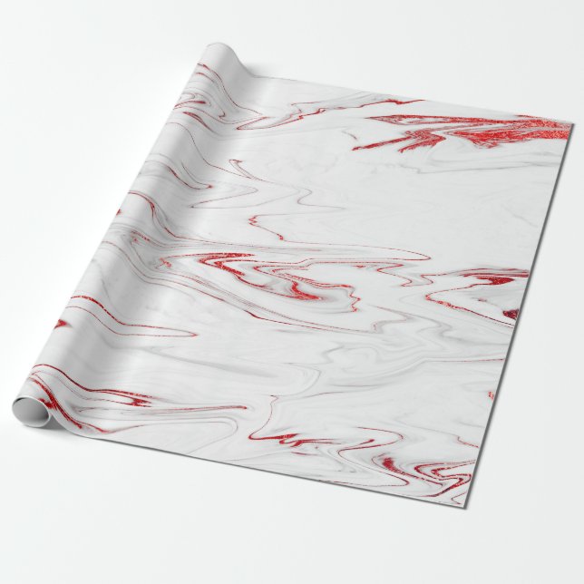 Papier Cadeau Élégant style moderne, marbre rouge et blanc (Déroulé)