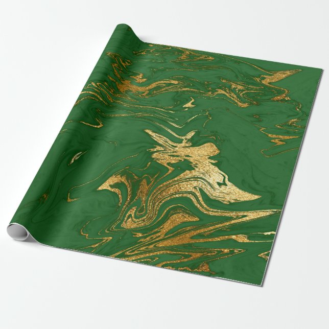 Papier Cadeau Elégant style moderne or & marbre vert look (Déroulé)