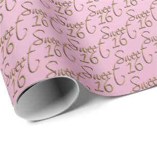 Papier Cadeau Élégant Sweet 16 en rose et or