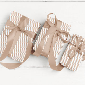 Papier Cadeau Élégant Tan Brown et blanc mince rayé