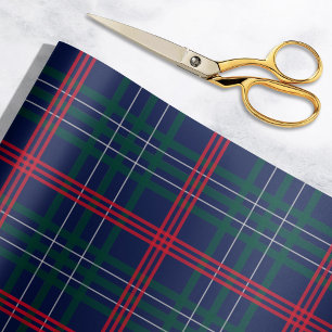Papier Cadeau Élégant Tartan Plaid Férié Navy Rouge Vert