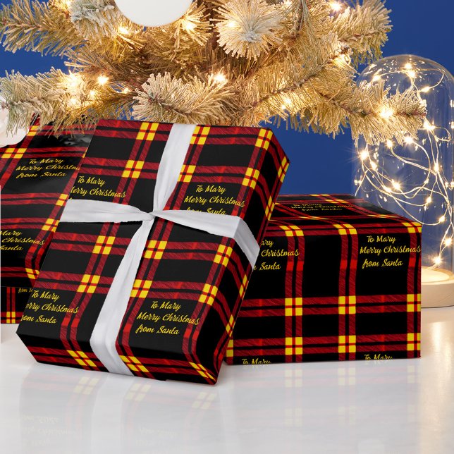 Papier Cadeau Elégant tartan plaid texte modifiable Noël. (Créateur téléchargé)