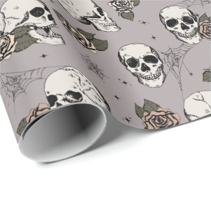 Papier Cadeau Elégant Taupe Gothique Crânes Halloween Squelette