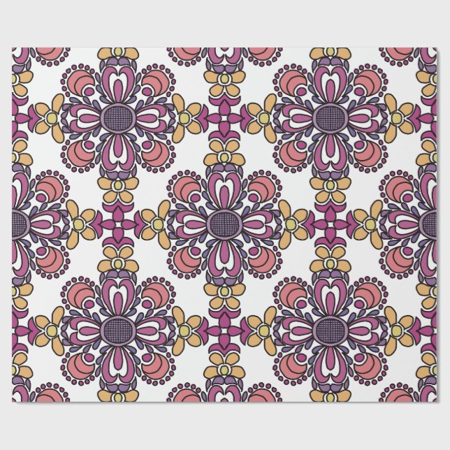 Papier Cadeau Elegant Teal & Maroon Floral Pattern Wrapping  (Plat)