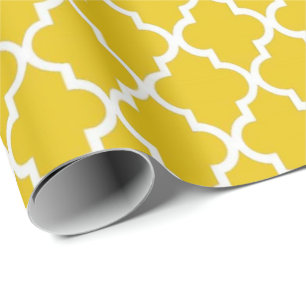 Papier Cadeau Élégant, tendance, jaune soleil vif en quatrefeuil