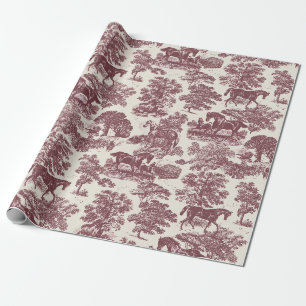 Papier Cadeau Élégant Toile de Cheval Bourguignonne Vintage sur