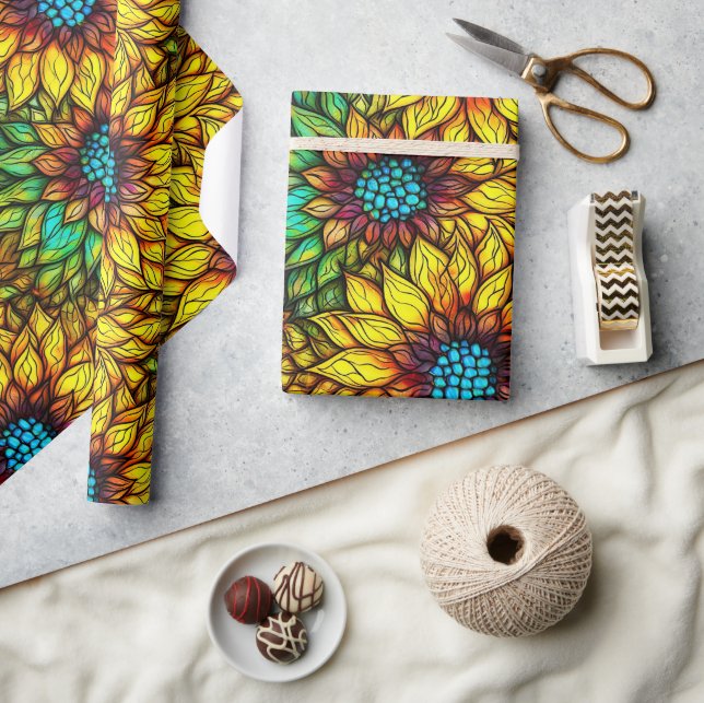 Papier Cadeau Élégant tournesol Faux Motif en verre tendu (Artisanat)