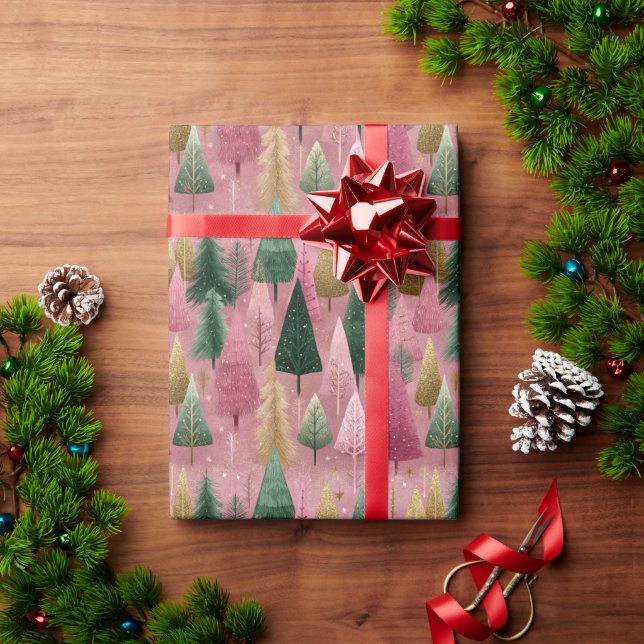 Papier Cadeau Elegant Tree Branches on Pink Holiday Art (Cadeau de vacances)