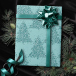 Papier Cadeau Elegant Tree Pattern | Luxe Aqua Mint Christmas<br><div class="desc">Tis the season to celebrate! Luxurious turquoise aqua blue and elegant mint green patterned palette from the holiday party, hosting, and gifting accessories collection. This fun festive design features a whimsical sparkly Christmas trees with a frisky paint splatter enhanced with faux metallic glitter along with a matching low profile solid...</div>