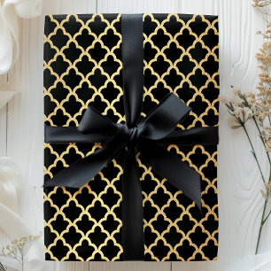 Papier Cadeau Élégant Treillis Marocain Moderne en Or Noir