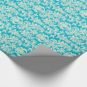 Papier Cadeau Elégant Turquoise Et Crème Floral Damas