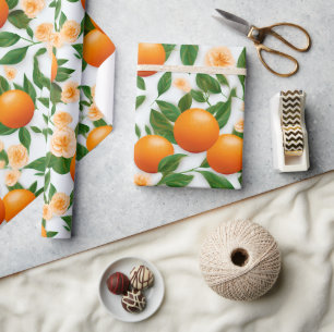 Papier Cadeau Élégant Valencia Orange Floral