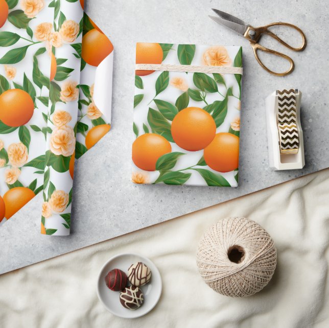 Papier Cadeau Élégant Valencia Orange Floral (Artisanat)