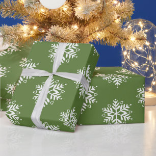 Papier Cadeau Élégant Vert blanc Silver Flocon de neige Noël