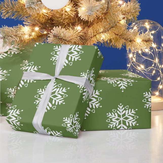 Papier Cadeau Élégant Vert blanc Silver Flocon de neige Noël (Vacances)