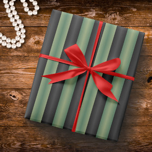 Papier Cadeau Élégant Vert Sauge Olives Vintage Noir Rayé 3D 
