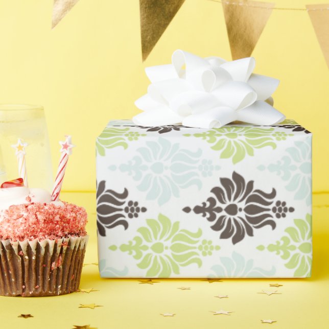 Papier Cadeau Elégant vert turquoise brun damassé motif (Fête d'anniversaire)