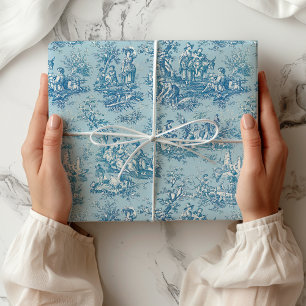 Papier Cadeau Elégant Vintage Bleu Sarcelle Toile Campagne Franç