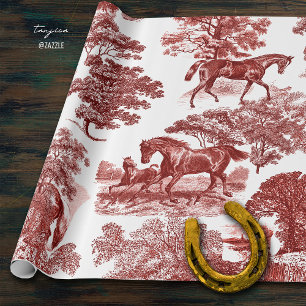 Papier Cadeau Elégant Vintage élégant Chic Horses Rouge Toile
