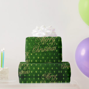 Papier Cadeau Élégant Vintage Émeraude Doré Feuille Damassé Noël