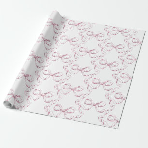 Papier Cadeau Elégant Vintage Fille Preppy Bows Pink Toile
