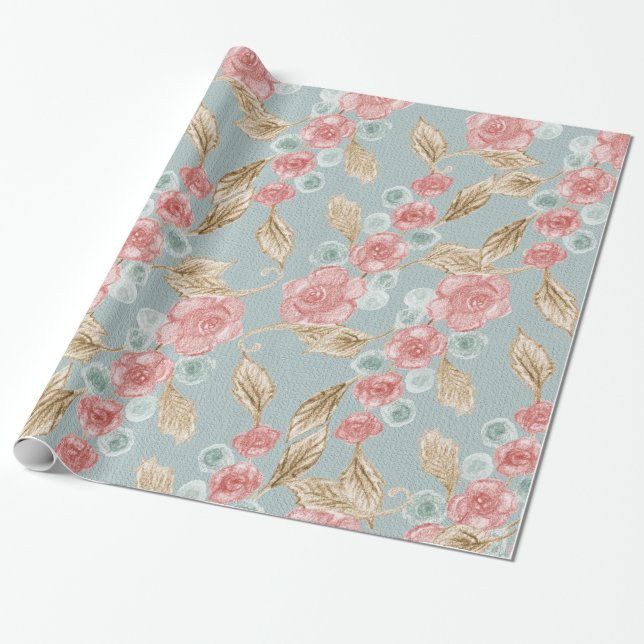 Papier Cadeau Élégant vintage floral (Déroulé)