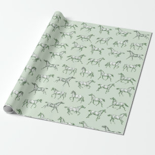 Papier Cadeau Elégant Vintage Galloping Horses Sage Toile