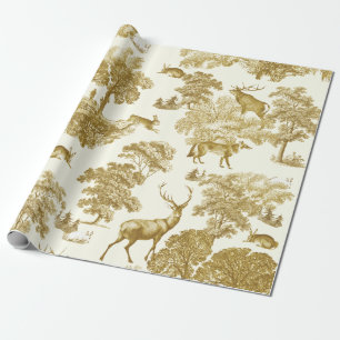 Papier Cadeau Elégant Vintage Gold Deer Fox Hare Country Toile