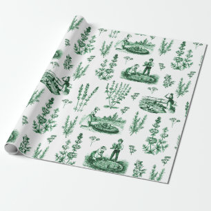 Papier Cadeau Elégant Vintage Herbal Garden Sage Green Toile