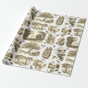 Papier Cadeau Elégant Vintage Noir Blanc Pays Toile Beige