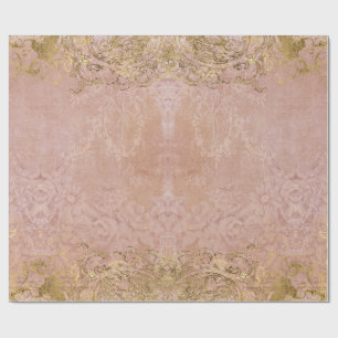 Papier Cadeau Élégant Vintage Pink Gold Foil Damask Decoupage