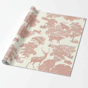 Papier Cadeau Élégant Vintage Rose Pâle Toile Cerf Forêt