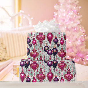Papier Cadeau Élégant Vintage rose violet ornements de Noël