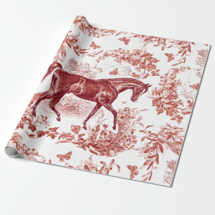 Papier Cadeau Elégant Vintage Rouge Rustique Horse Toile Florale