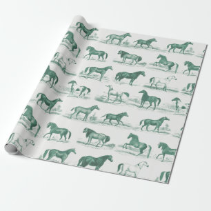 Papier Cadeau Elégant Vintage Rustic Green Cheval Breeds Toile