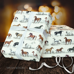 Papier Cadeau Élégant Vintage Rustic Horse Breeds Toile