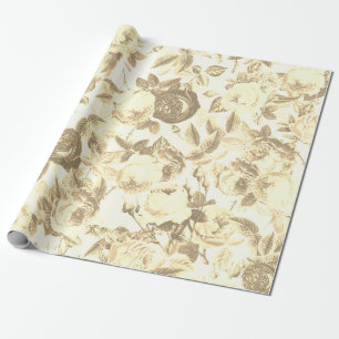Papier Cadeau Elégant Vintage Toile Chic Sepia Beige Rose