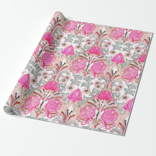 Papier Cadeau Élégant Vintage Victorien Fleurs roses Motif