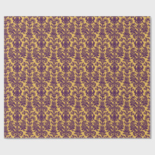 Papier Cadeau Élégant violet floral Damas Arrière - plan jaune
