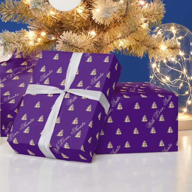 Papier Cadeau Élégant violet or Motif d'arbre de Noël (Vacances)