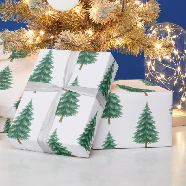 Papier Cadeau Elegant Watercolor Christmas Tree Wrapping Paper (Vacances)